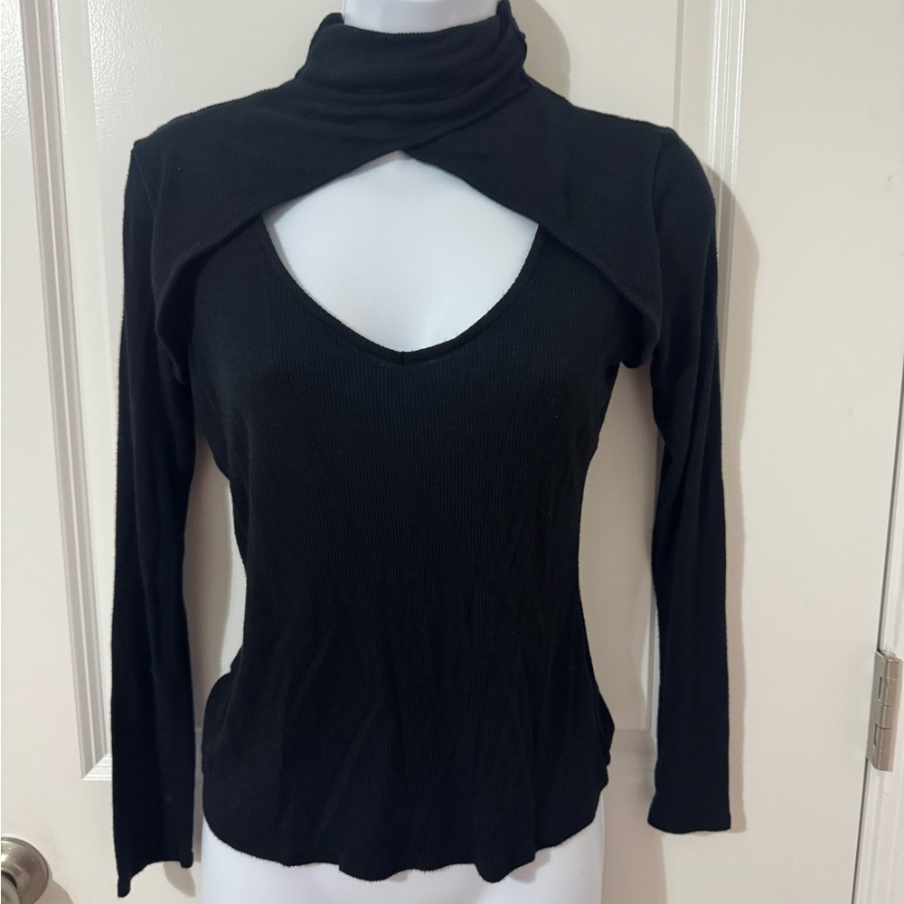 Venus Black Turtleneck Cut-Out Top